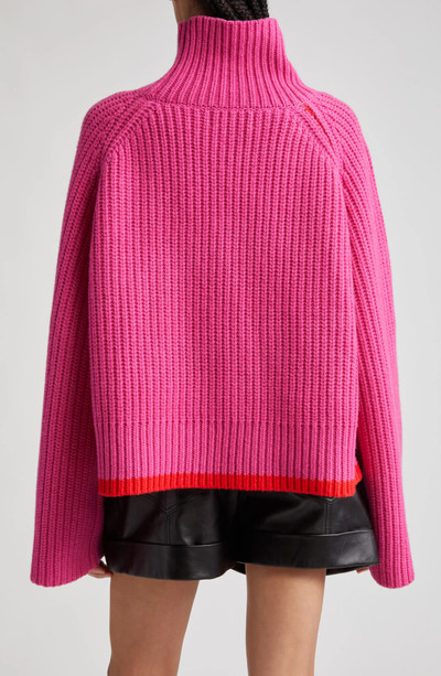 STAND STUDIO Funnel Neck Crop Wool Rib Sweater in Fuchsia/Bright Poppy outlook