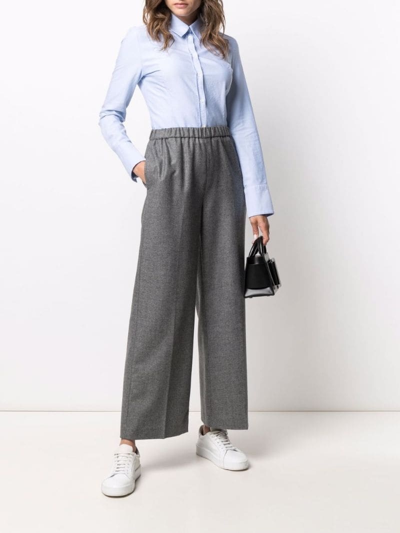 elasticated-waist wide leg trousers - 4