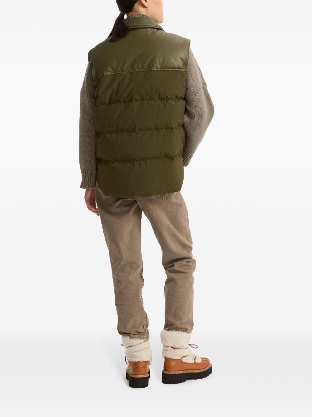 leather-panels down gilet - 3