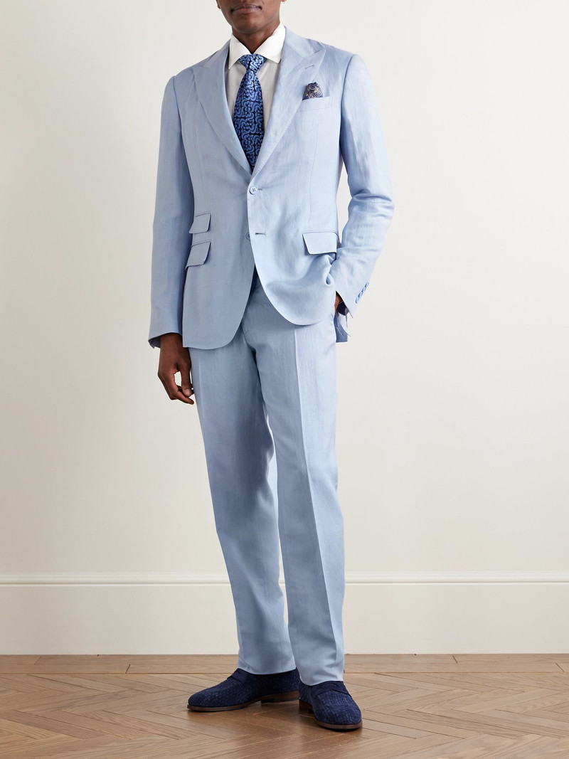 Ralph Lauren Slim-Fit Silk and Linen-Blend Suit Jacket Blue outlook