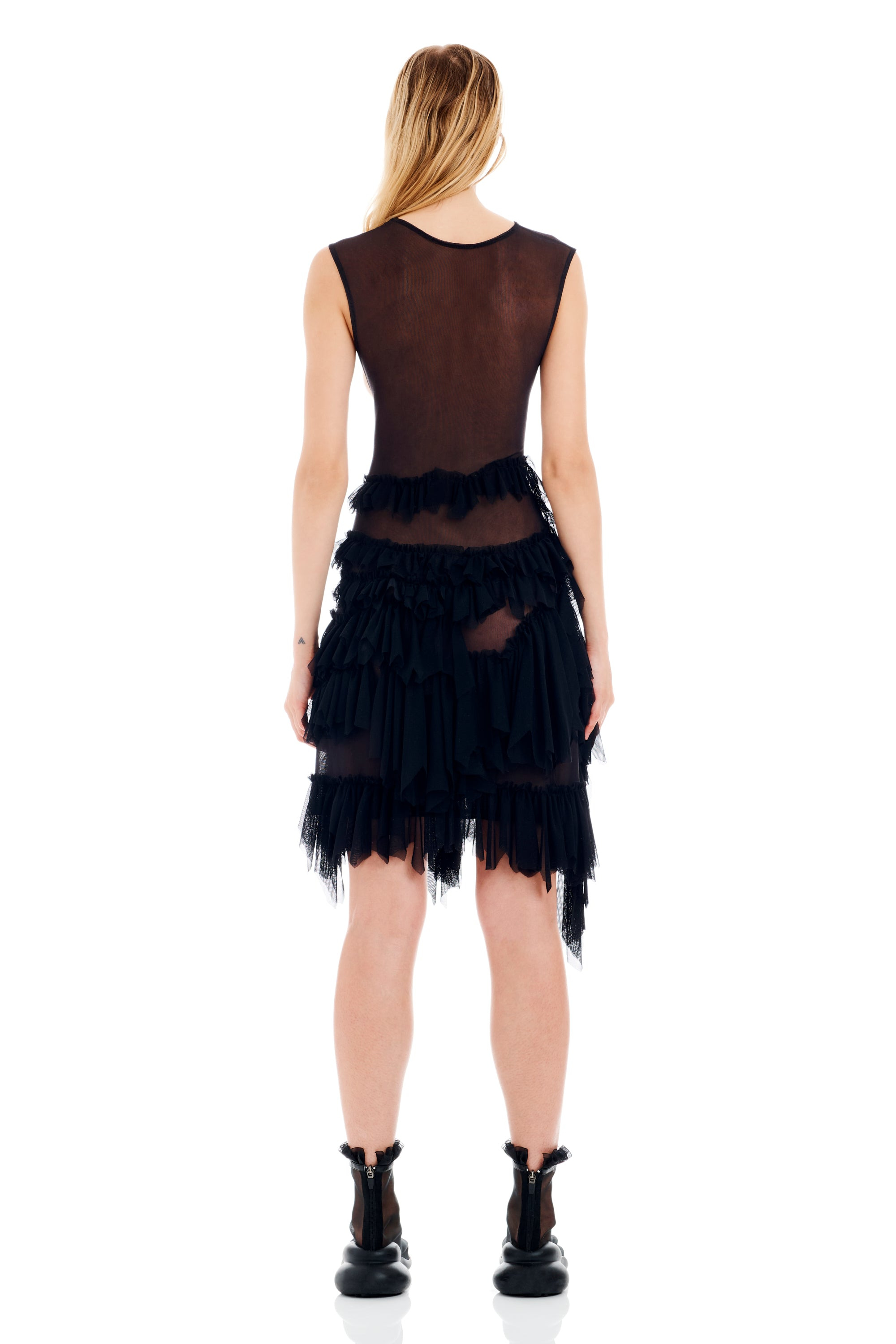 BLACK FLOWER DRIP NETTLE DRESS - 5