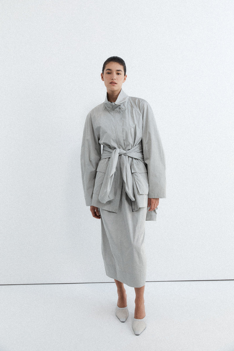Paper Taffeta Cocoon Dress - Silver - 8