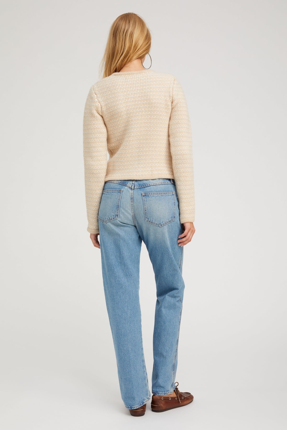 CREAMY BEIGE CASHMERE CHUNKY KNIT CARDIGAN - 5