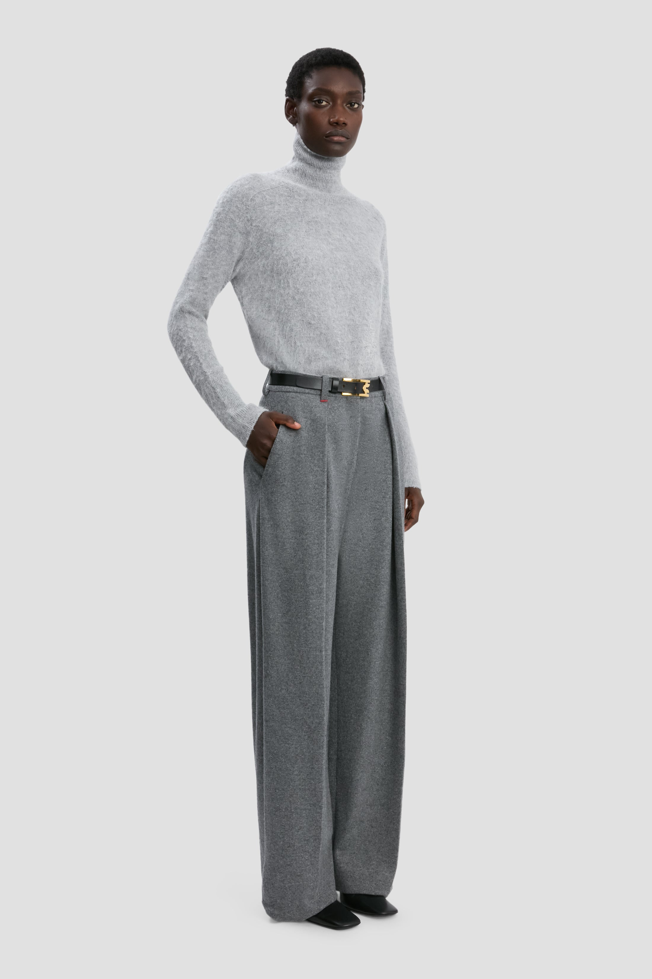 Wide Leg Trouser In Grey Melange - 3