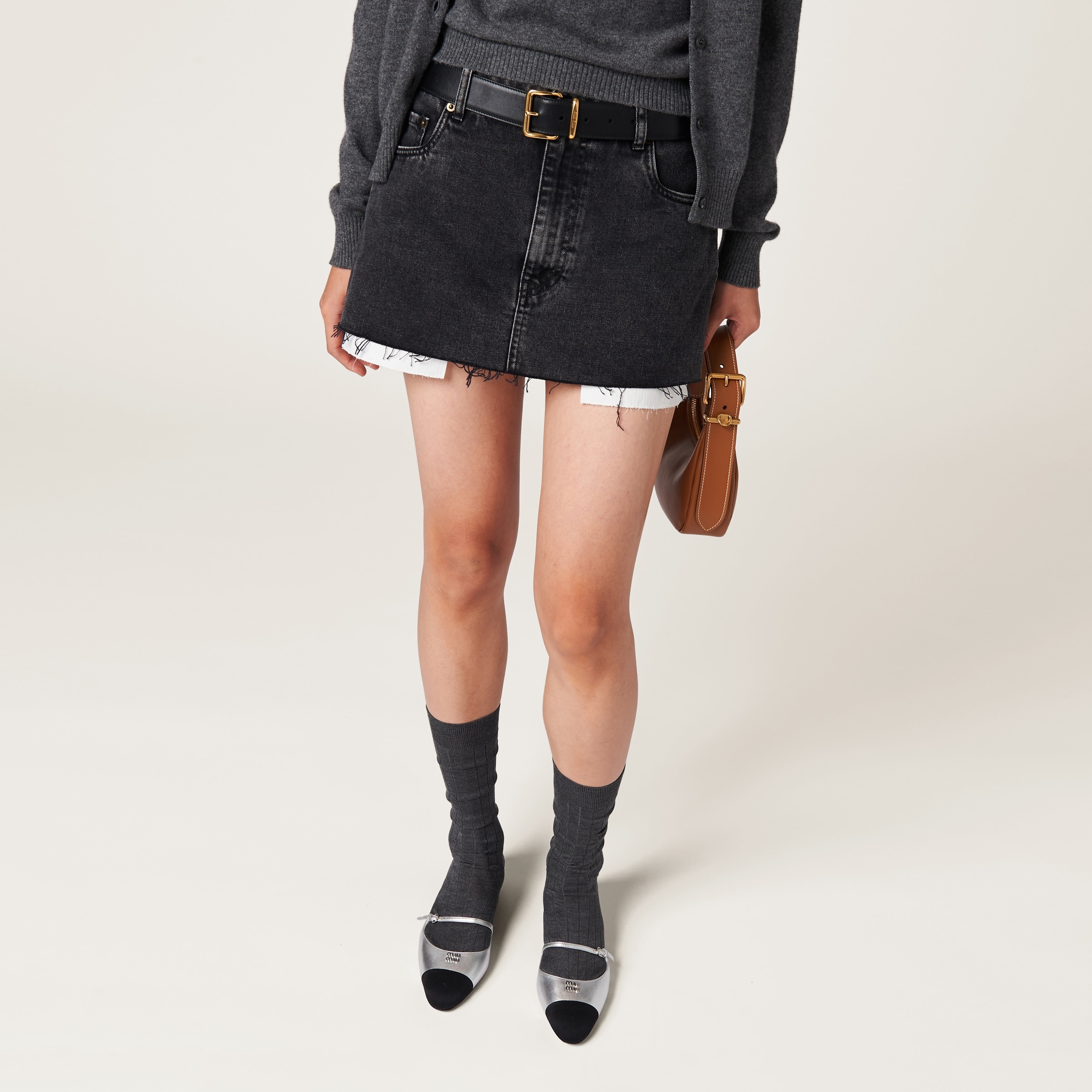 Black denim miniskirt - 4