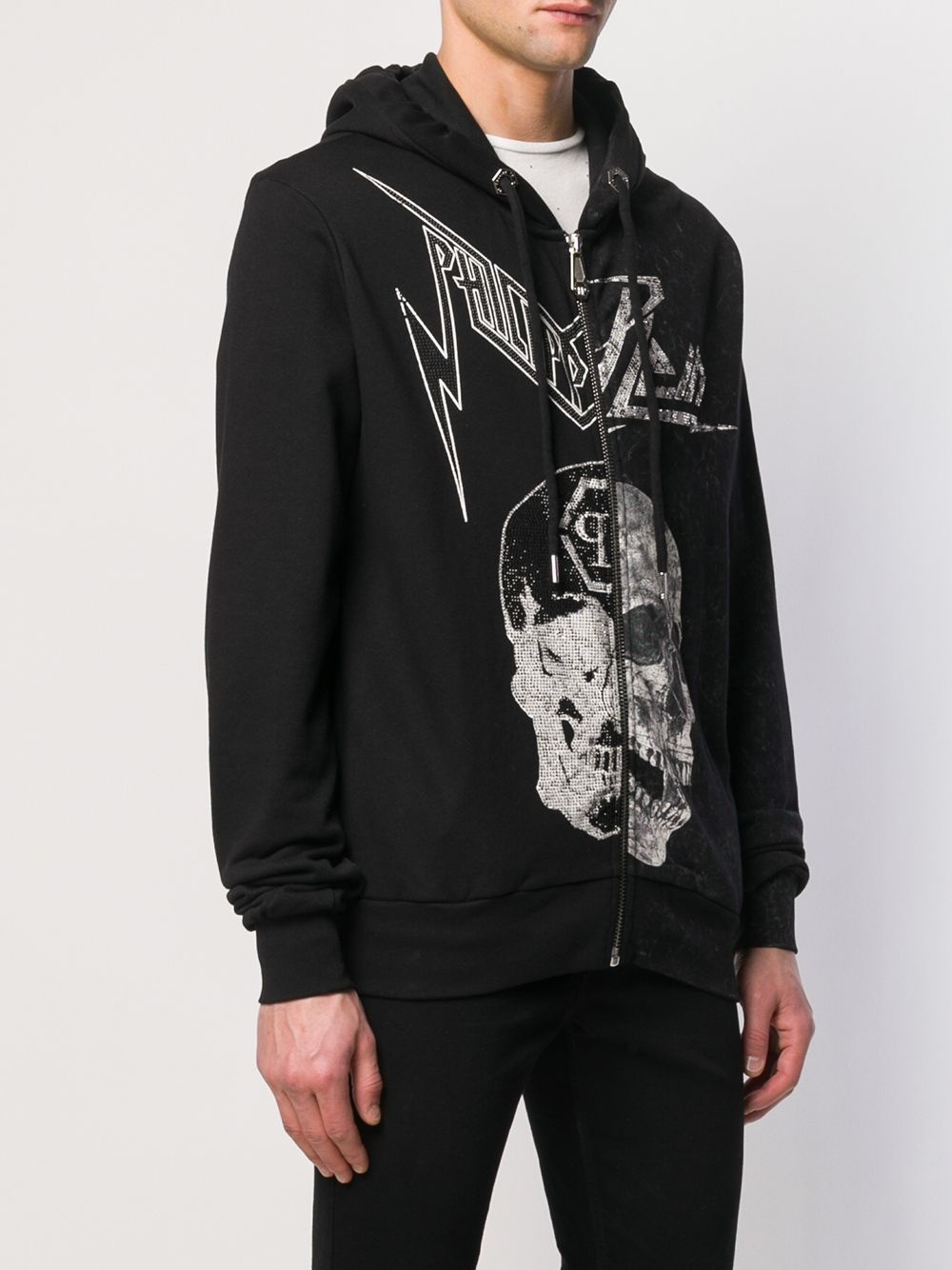 Skull print zipped hoodie - 3