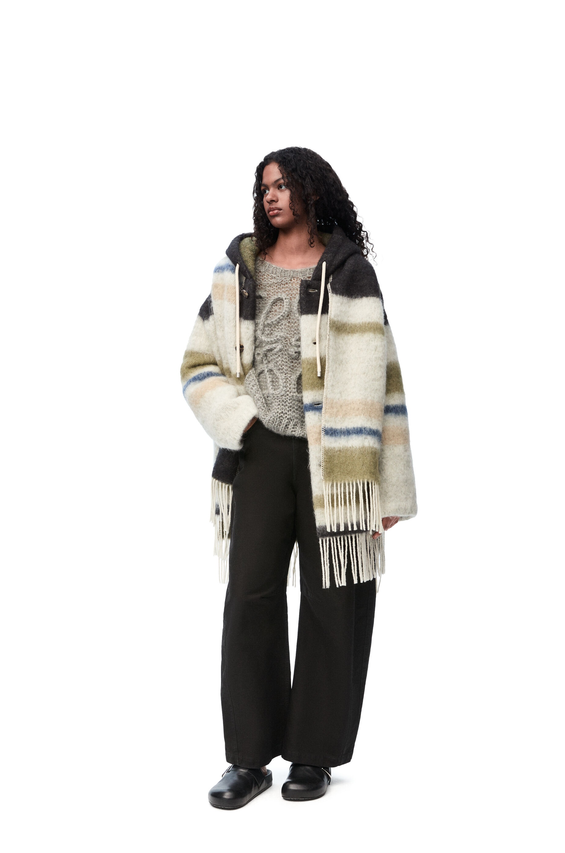 Hooded scarf coat in wool and mohair blend - 2