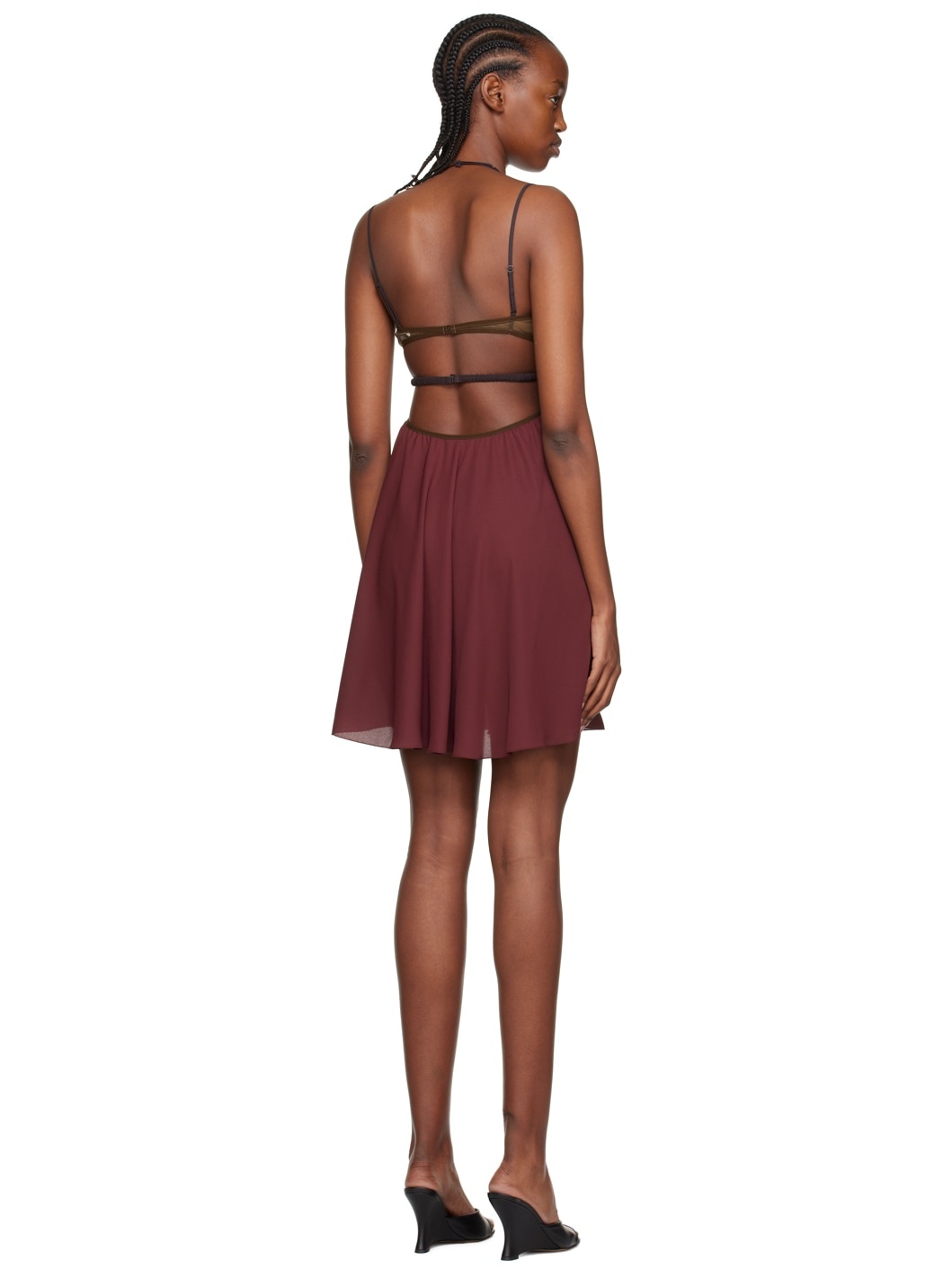 Burgundy Draped Double Bra Minidress - 3