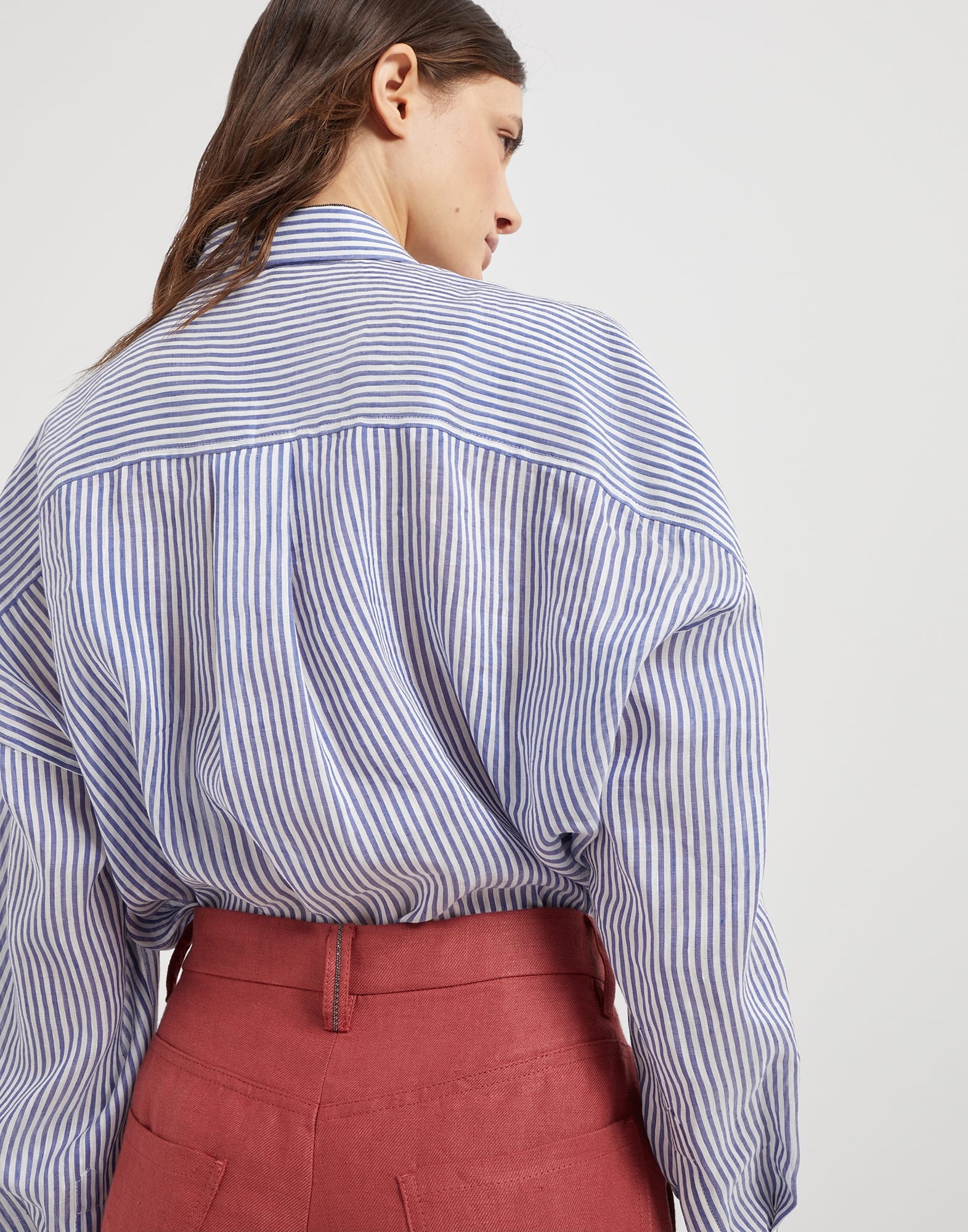 Dyed hemp and linen gabardine loose trousers with monili - 3