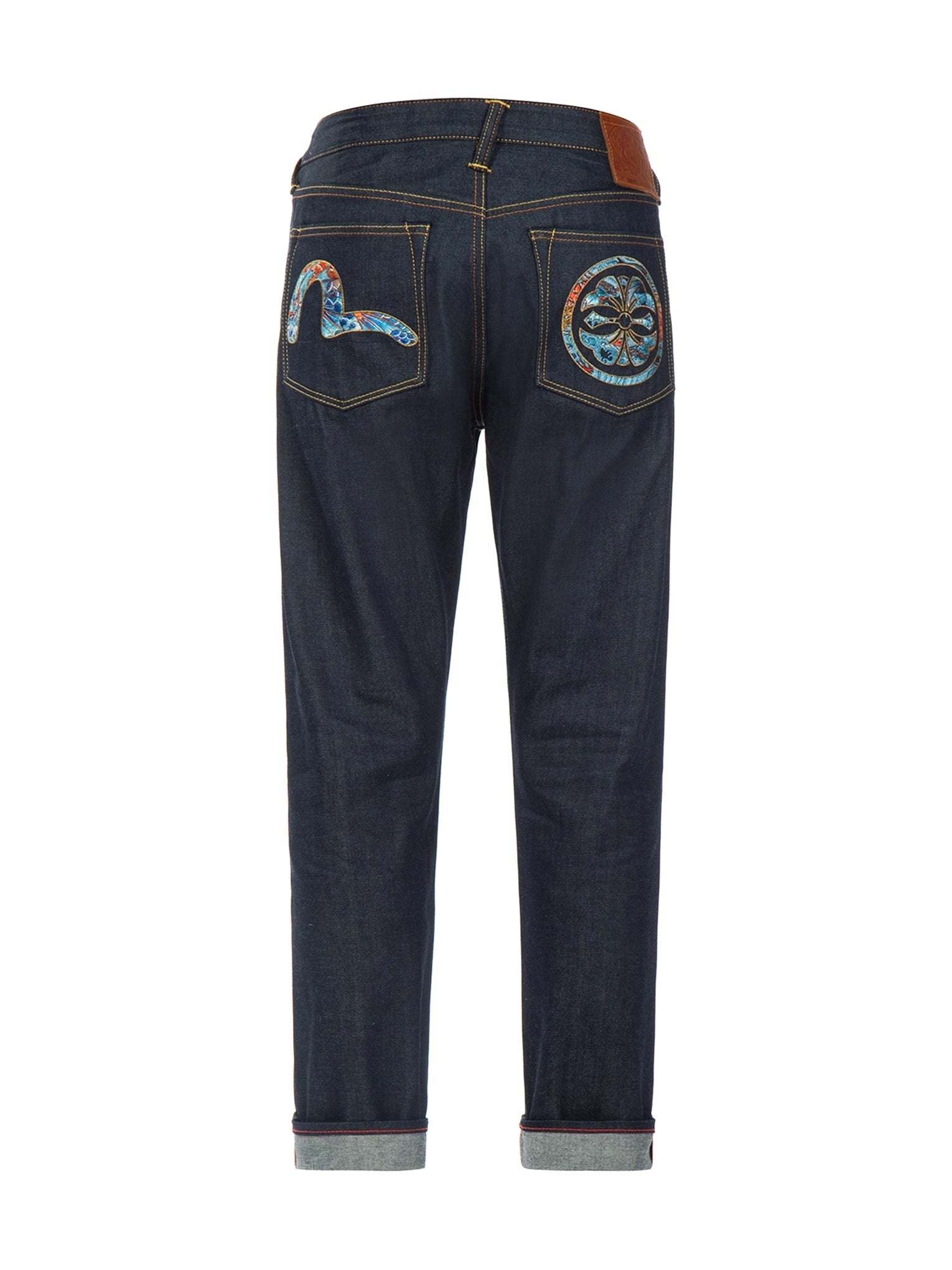 Koi Playing In Waves Pattern Seagull and Kamon Embroidery Cropped Carrot Fit Jeans #2017 - 12