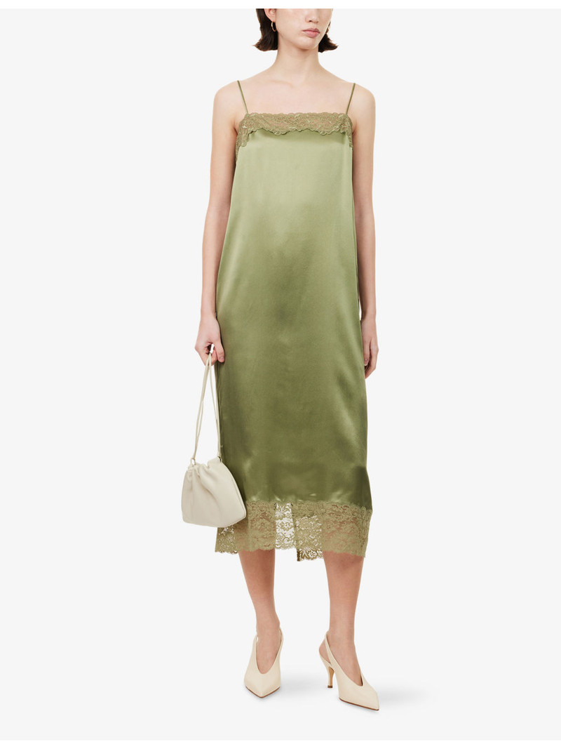 Reformation Mackenzie Lace-Trim Silk Midi Dress outlook