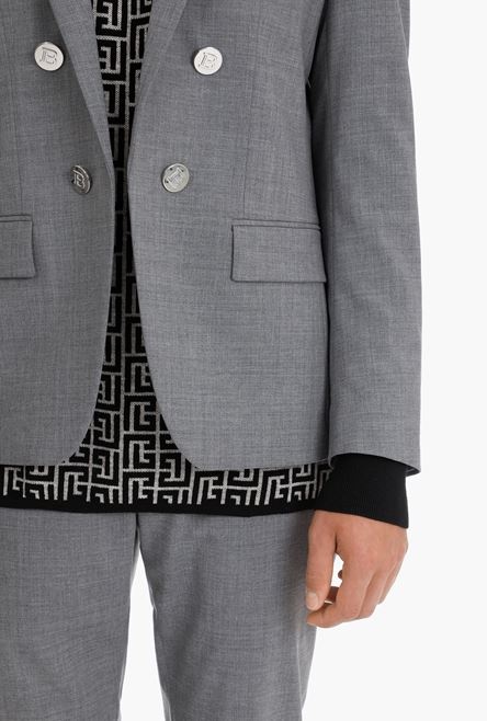 Gray wool blazer with silver-tone buttons - 8