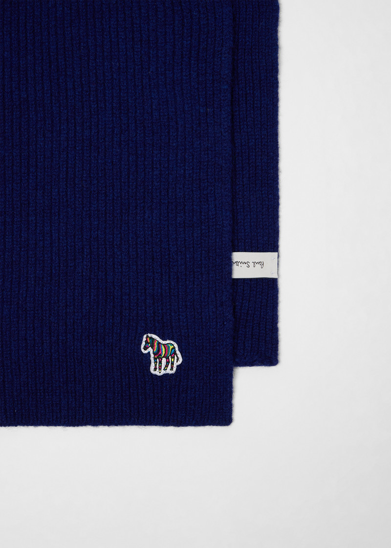 Paul Smith Dark Blue 'Zebra' Lambswool Ribbed Knit Scarf outlook