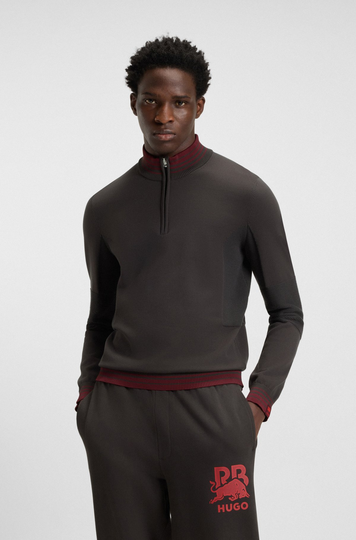 HUGO X RB ZIP-NECK SWEATER WITH CONTRAST TIPPING STRIPES - 2