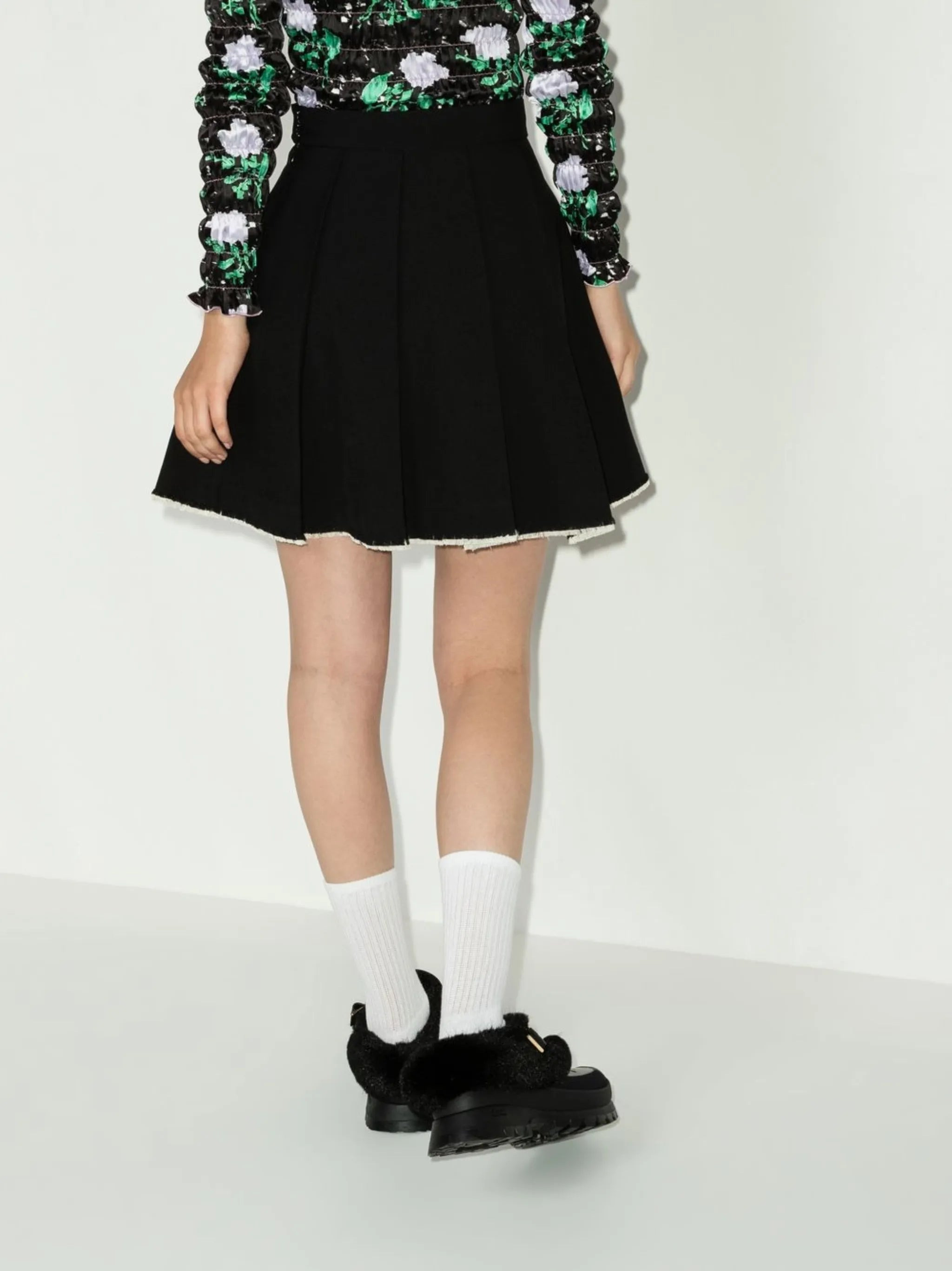 pleated raw-hem skirt - 3