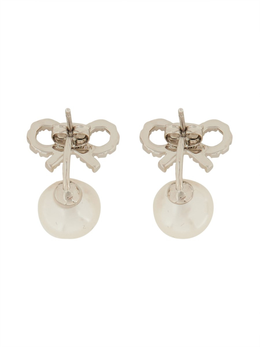 EARRINGS WITH CRYSTAL AND PEARL BOW - 2