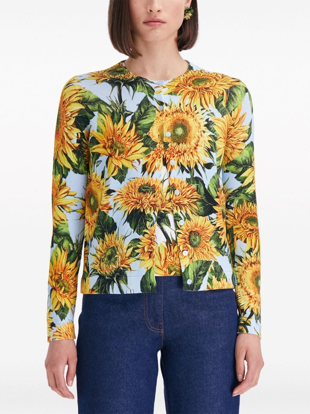 Sunflower-print knitted cardigan - 3