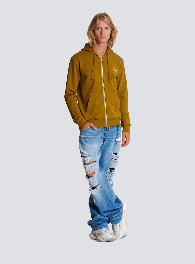 Balmain Cotton hoodie in eco-responsible cotton with flocked Balmain logo outlook