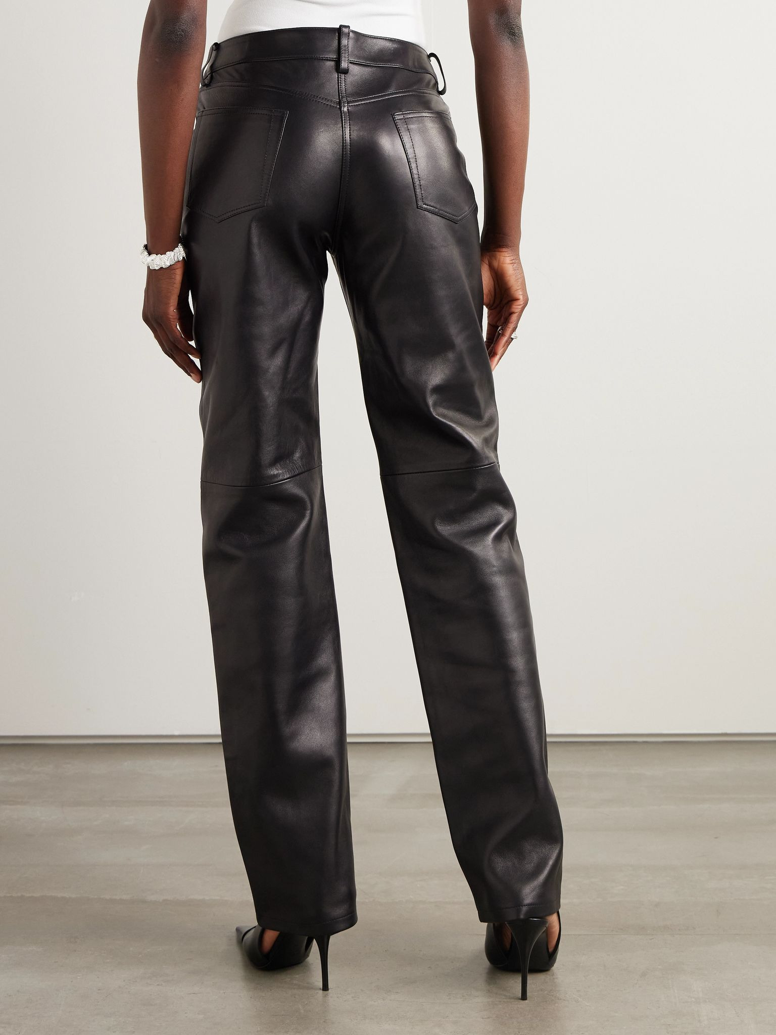 Leather straight-leg pants Black - 3