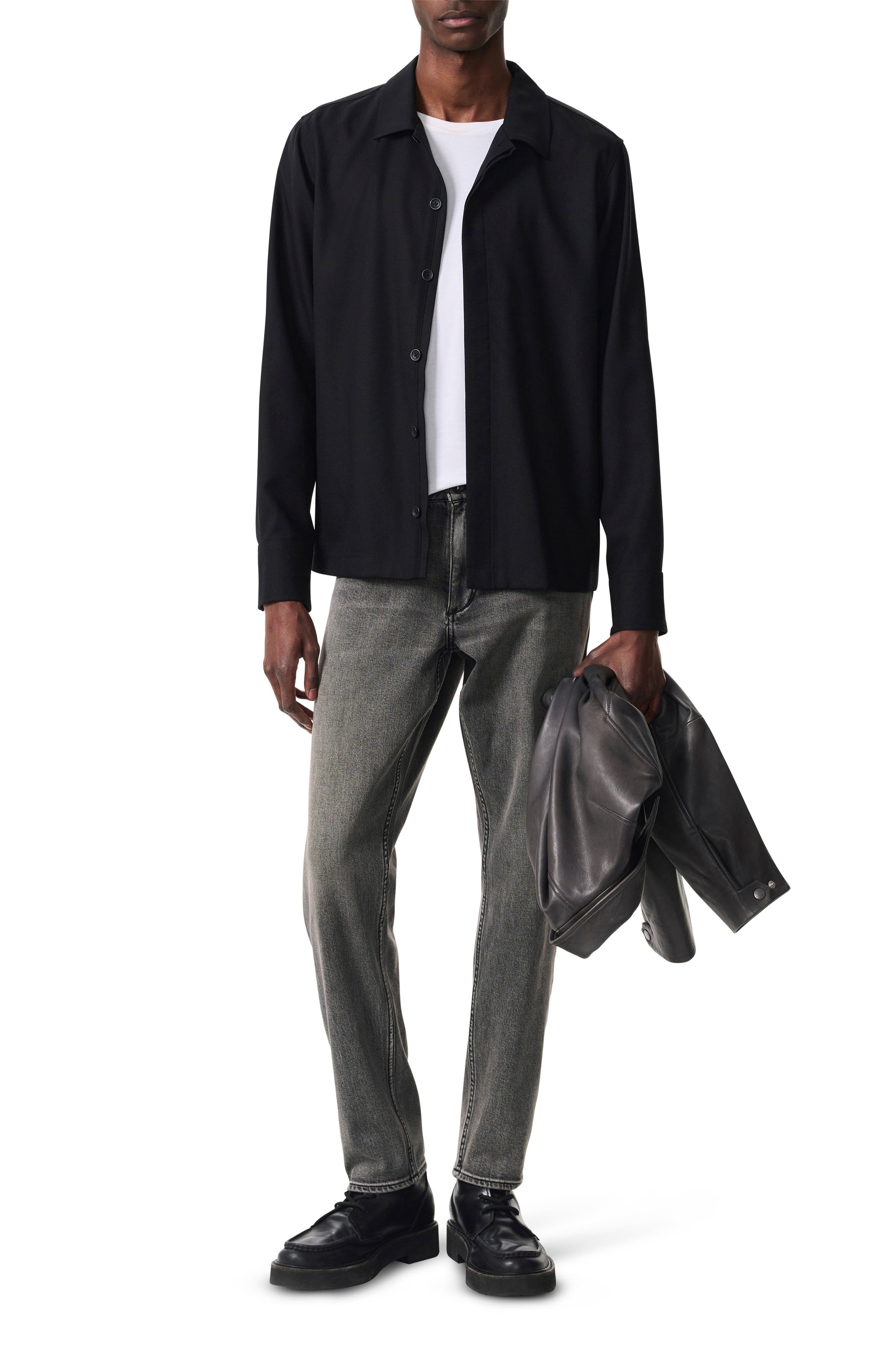rag & bone Hyde Wool Blend Piqué Button-Up Shirt Jacket in Black at Nordstrom - 5