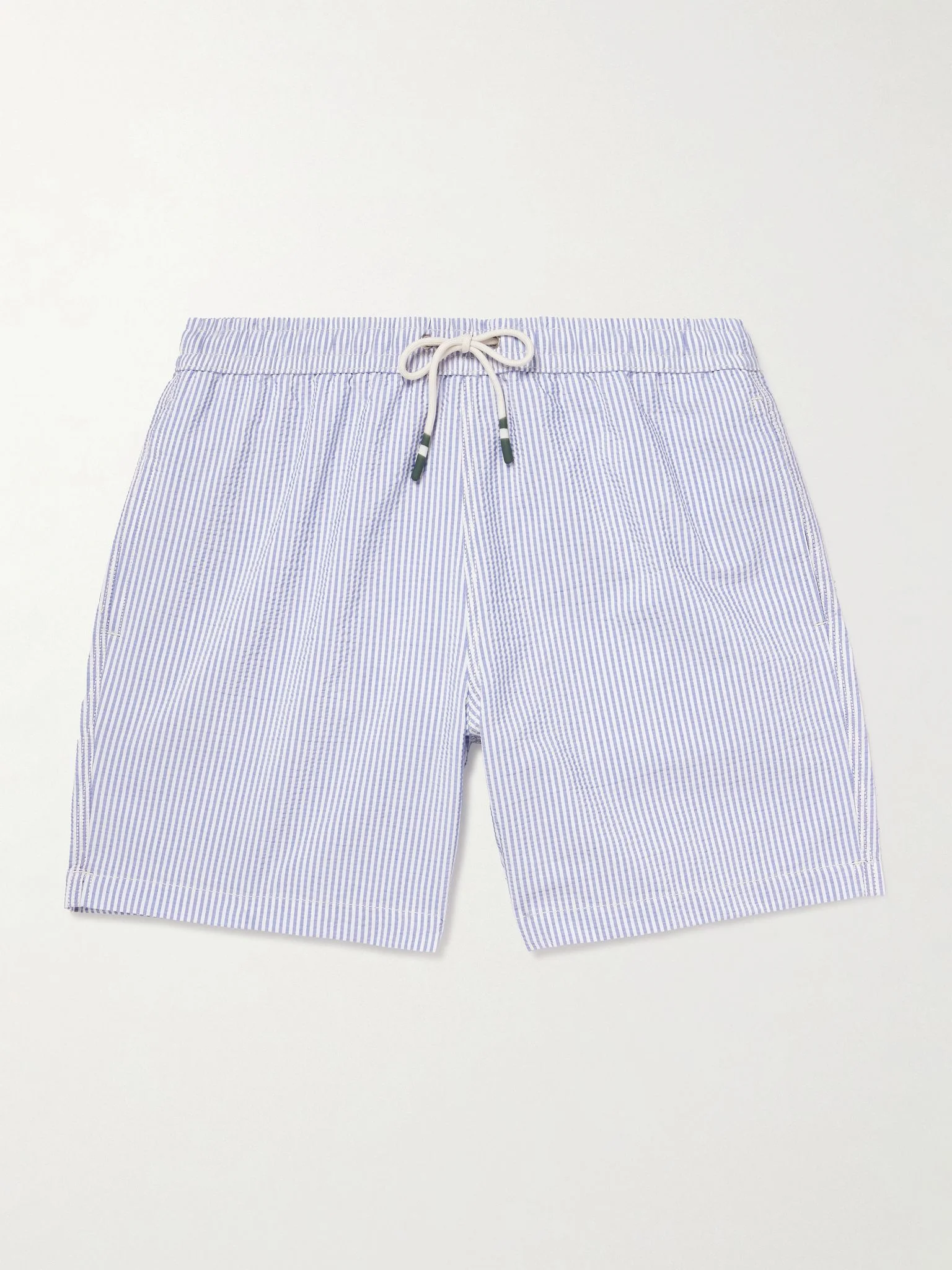 Slim-Fit Mid-Length Striped Seersucker Swim Shorts Blue - 1
