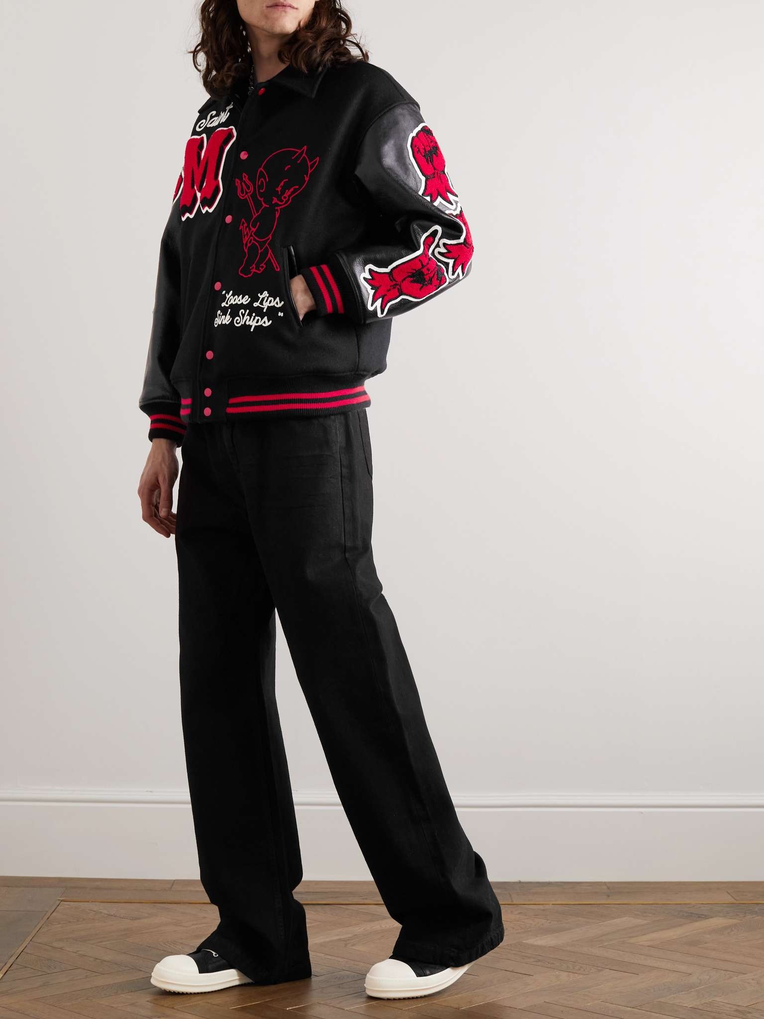 Appliquéd Embroidered Wool-Blend and Leather Bomber Jacket - 2