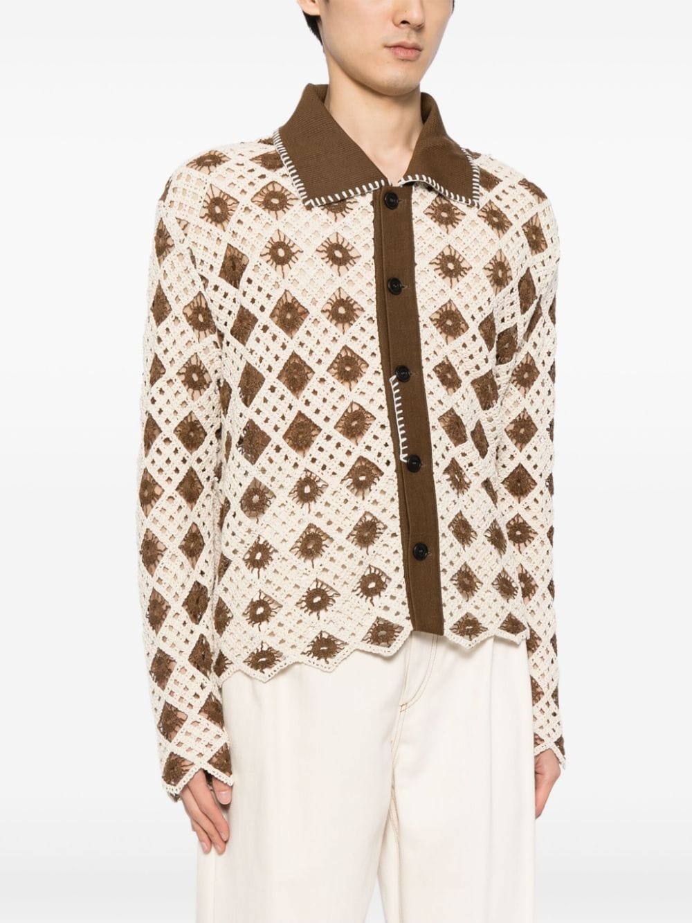crochet-knit cotton-blend cardigan - 3