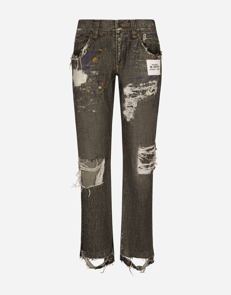 Dirty denim straight-leg jeans with rips - 1
