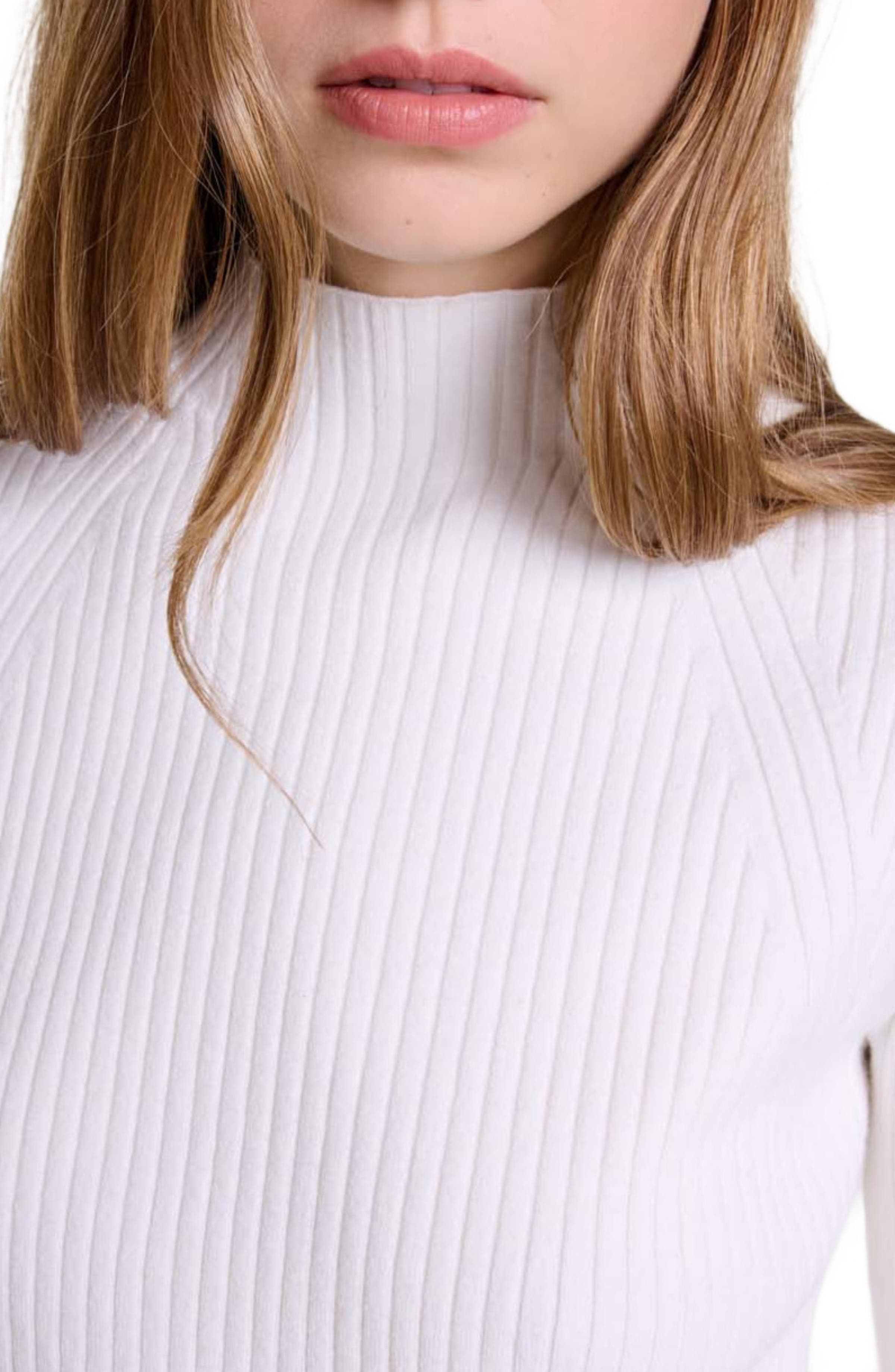 maje Cotton and silk ribbed top in Ecru at Nordstrom - 7