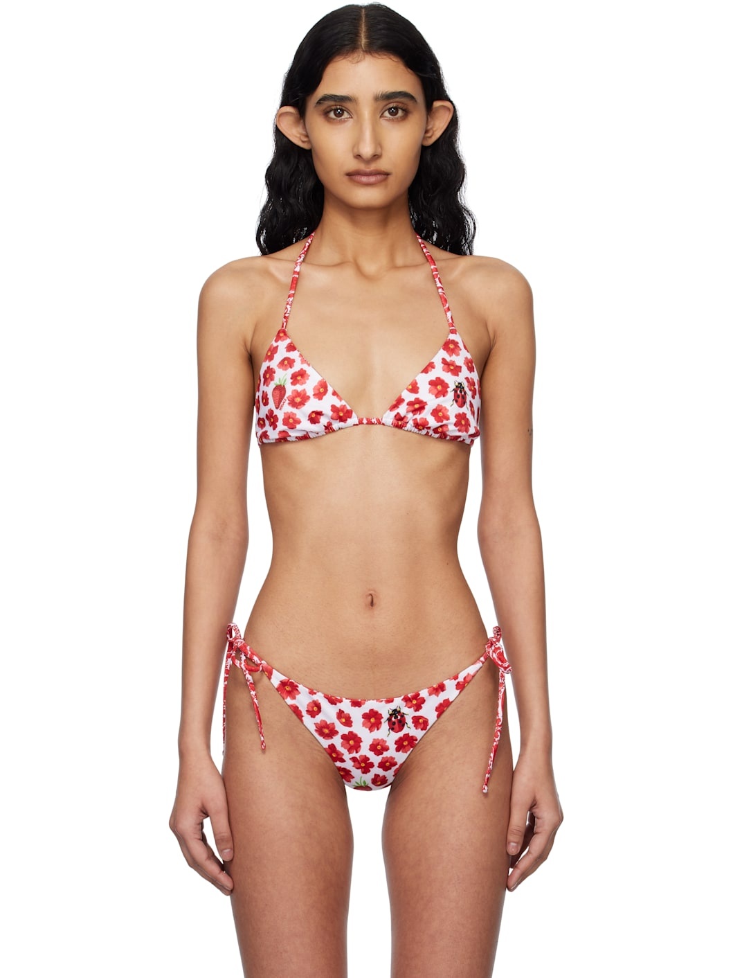 White & Red Strawberry Garden Bikini Top - 1