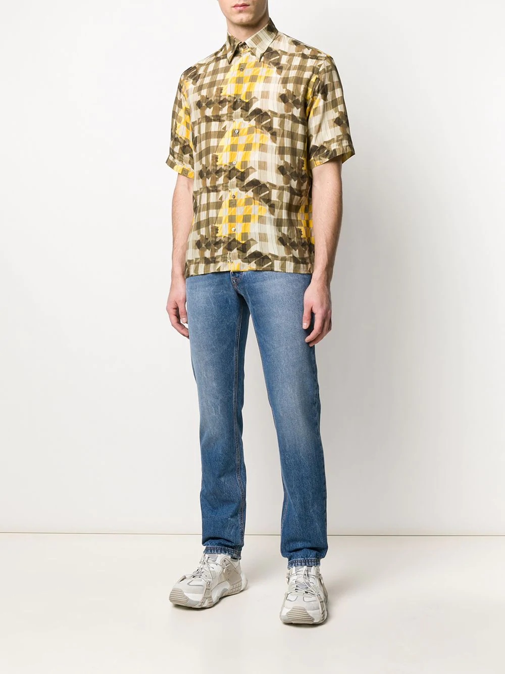 grid-print brushstroke shirt - 2