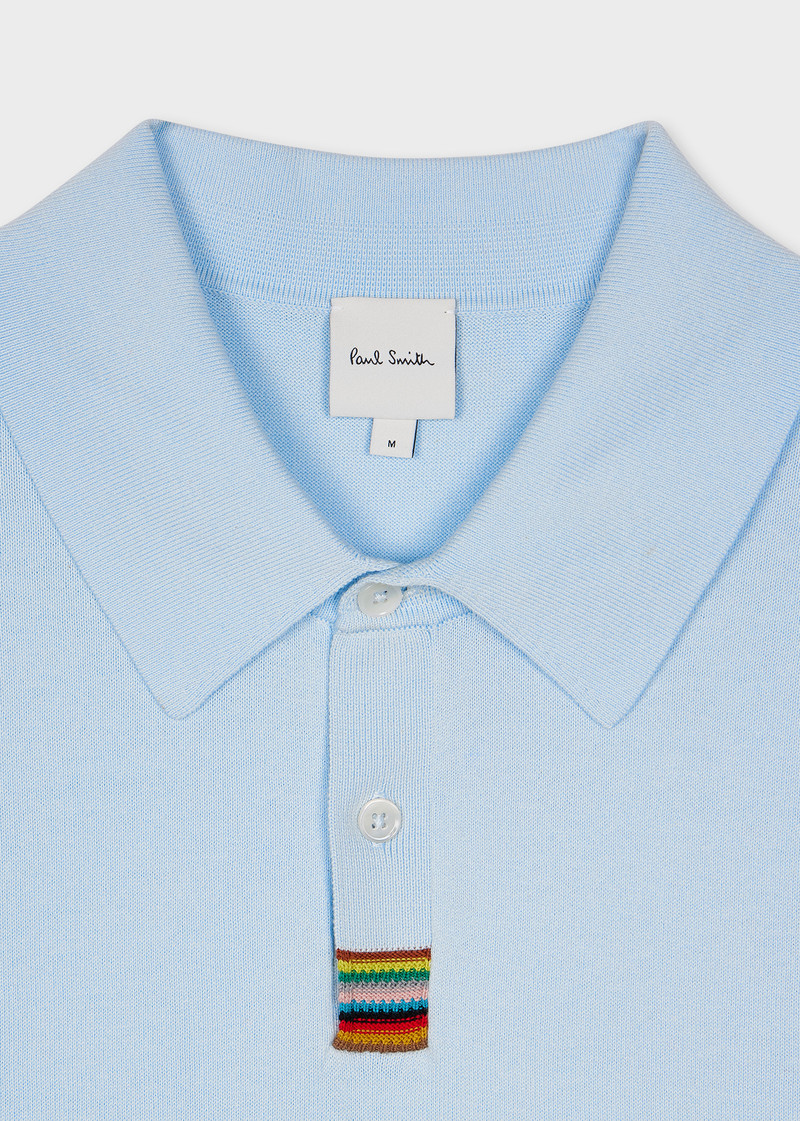 Paul Smith Pale Blue Organic Cotton 'Signature Stripe' Knitted Polo Shirt outlook