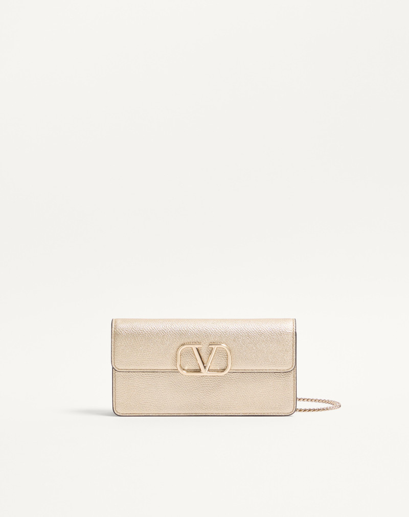 VLOGO SIGNATURE METALLIC GRAINY CALFSKIN WALLET WITH CHAIN 1