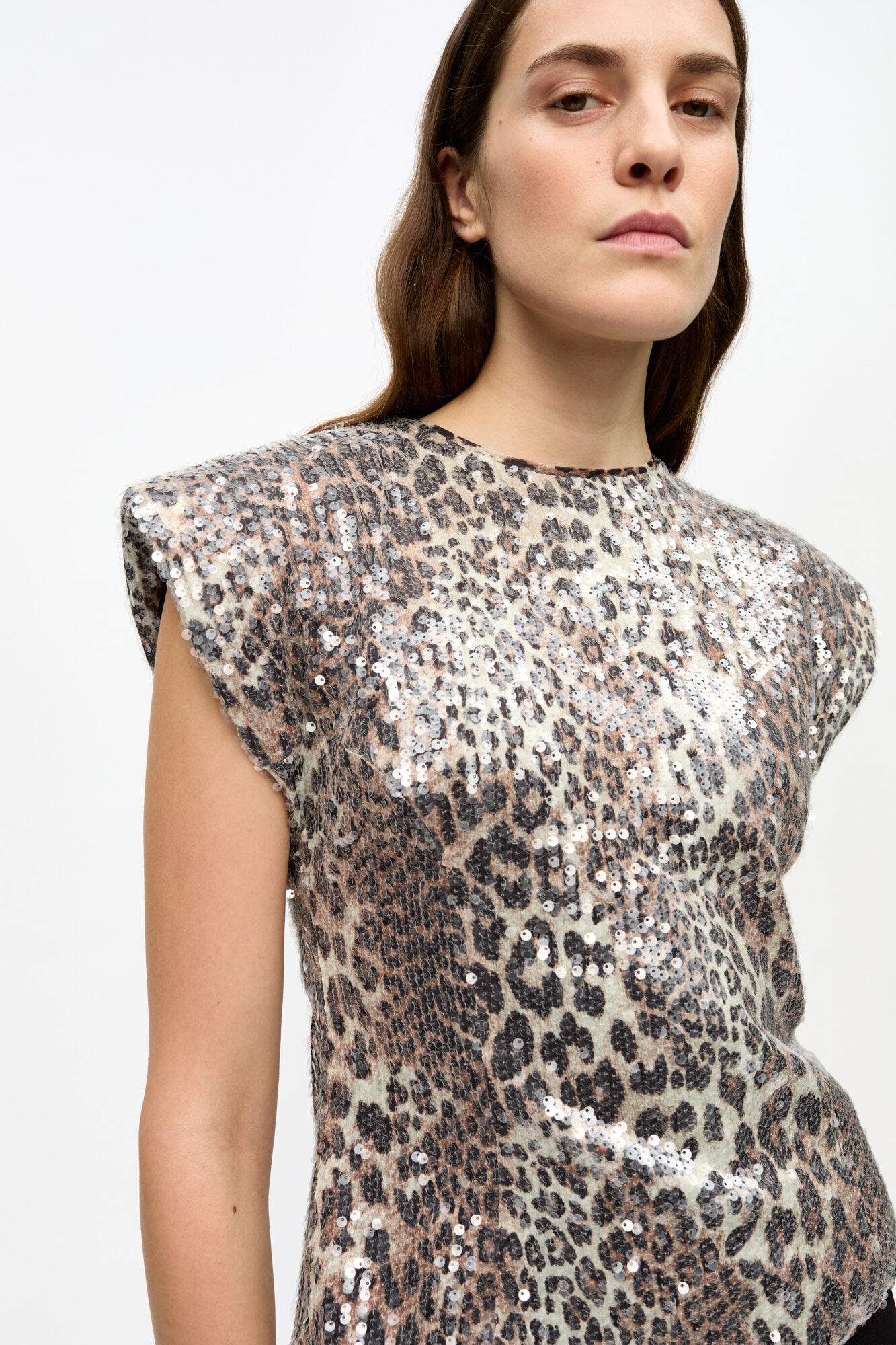 LEOPARD PRINTED STRETCH SEQUINS BLOUSE - 5