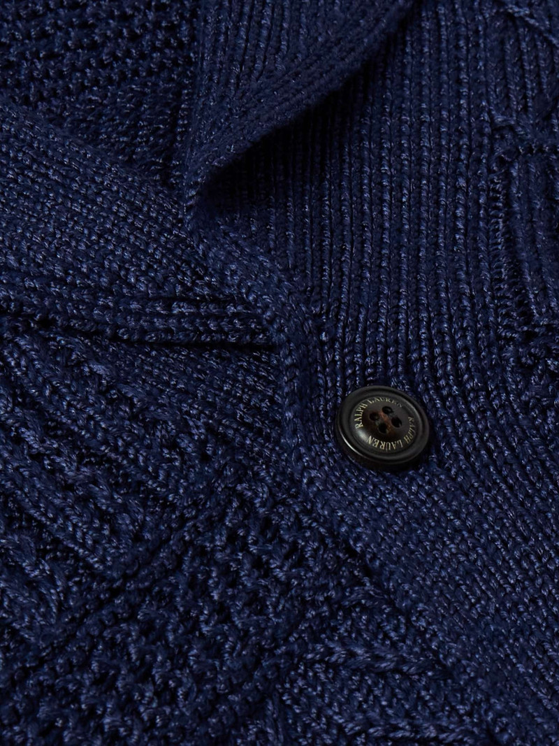 Shawl-Collar Belted Cable-Knit Silk and Cotton-Blend Cardigan 4