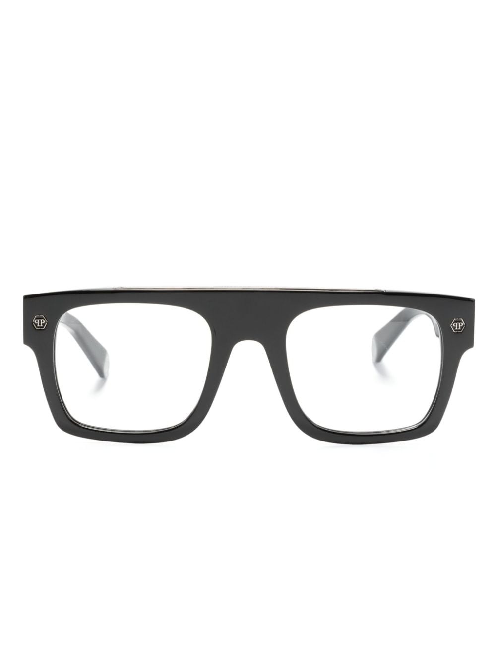 square-frame logo-engraved glasses - 1