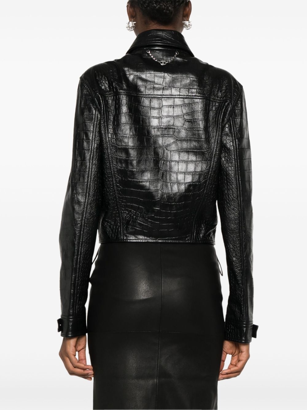 crocodile-embossed leather jacket - 4