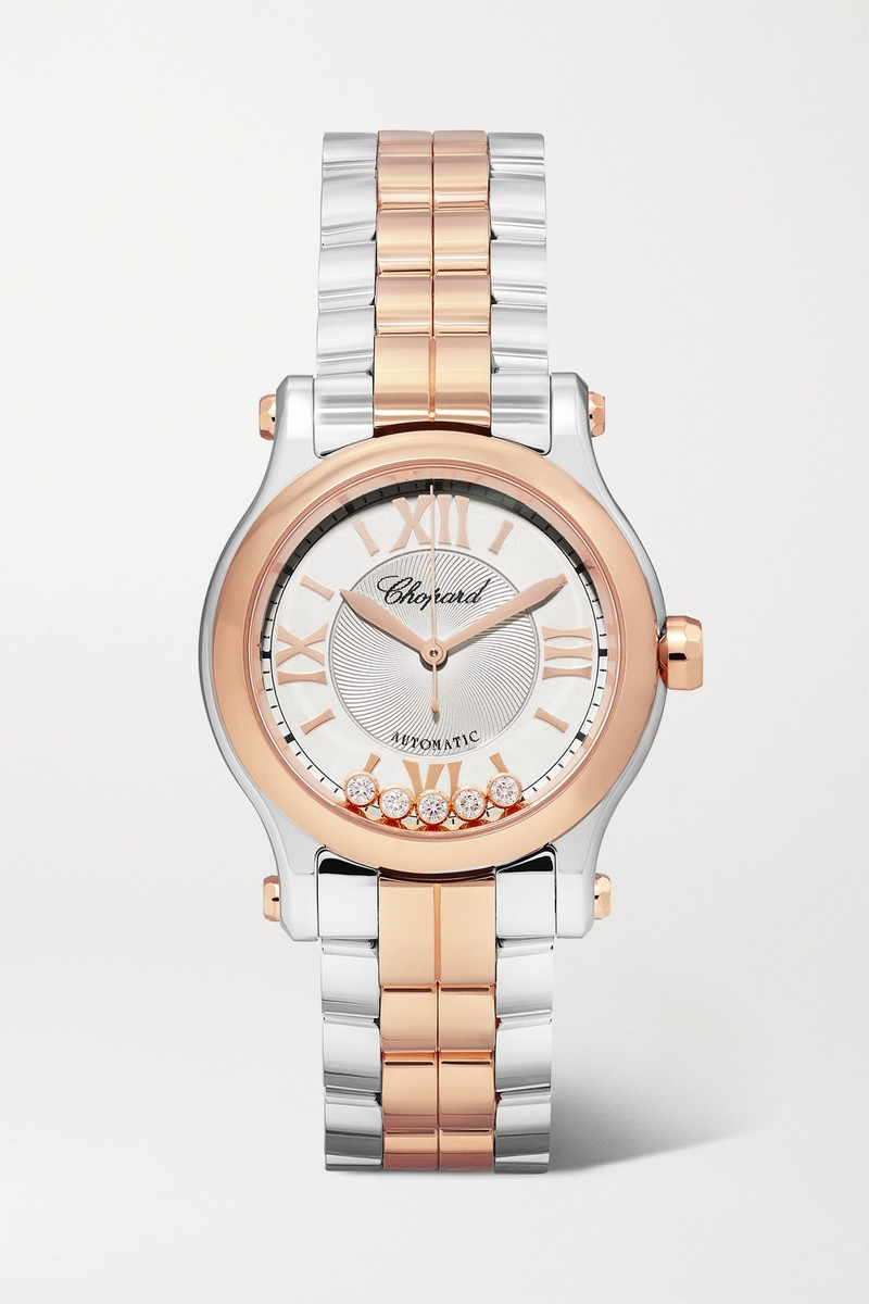 Happy Sport Automatic 30mm 18-karat rose gold, stainless steel and diamond watch - 1