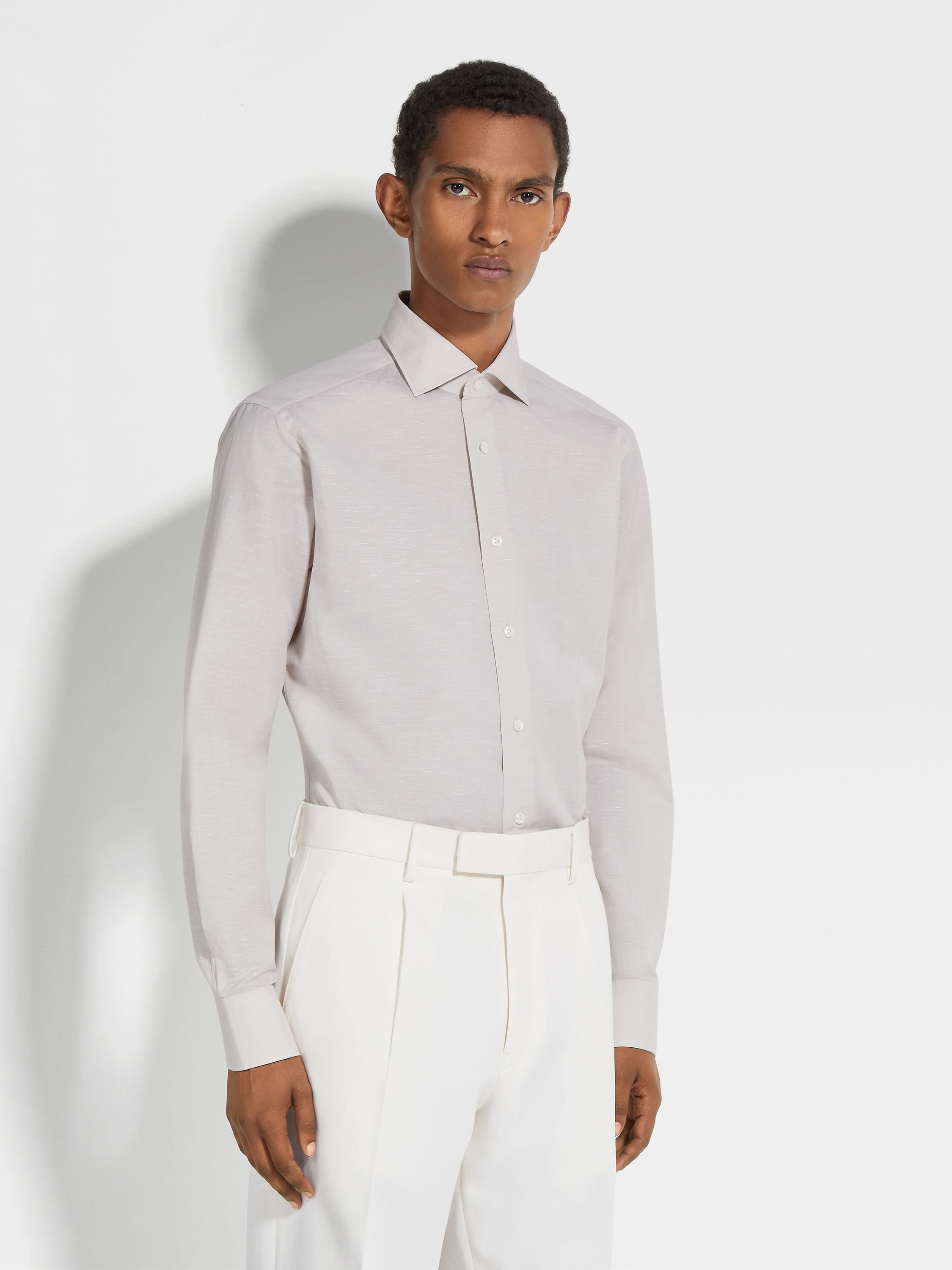 LIGHT BEIGE CENTOVENTIMILA COTTON AND LINEN SHIRT - 3