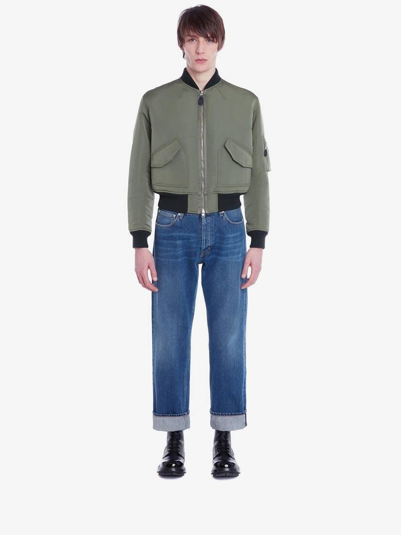 Alexander McQueen Mcqueen Graffiti Cropped Bomber Jacket in Military Green outlook
