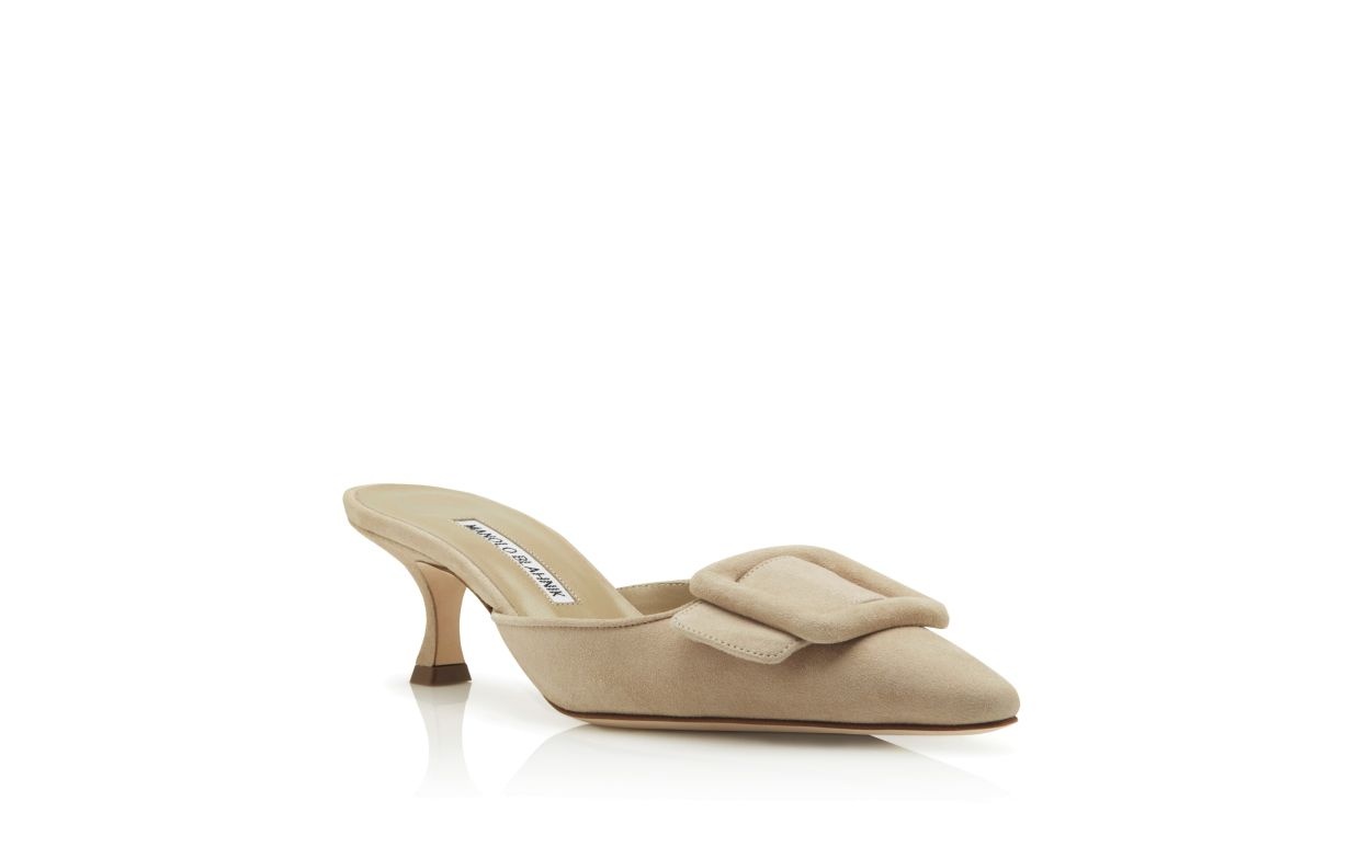 Beige Suede Kitten Heel Mules - 3