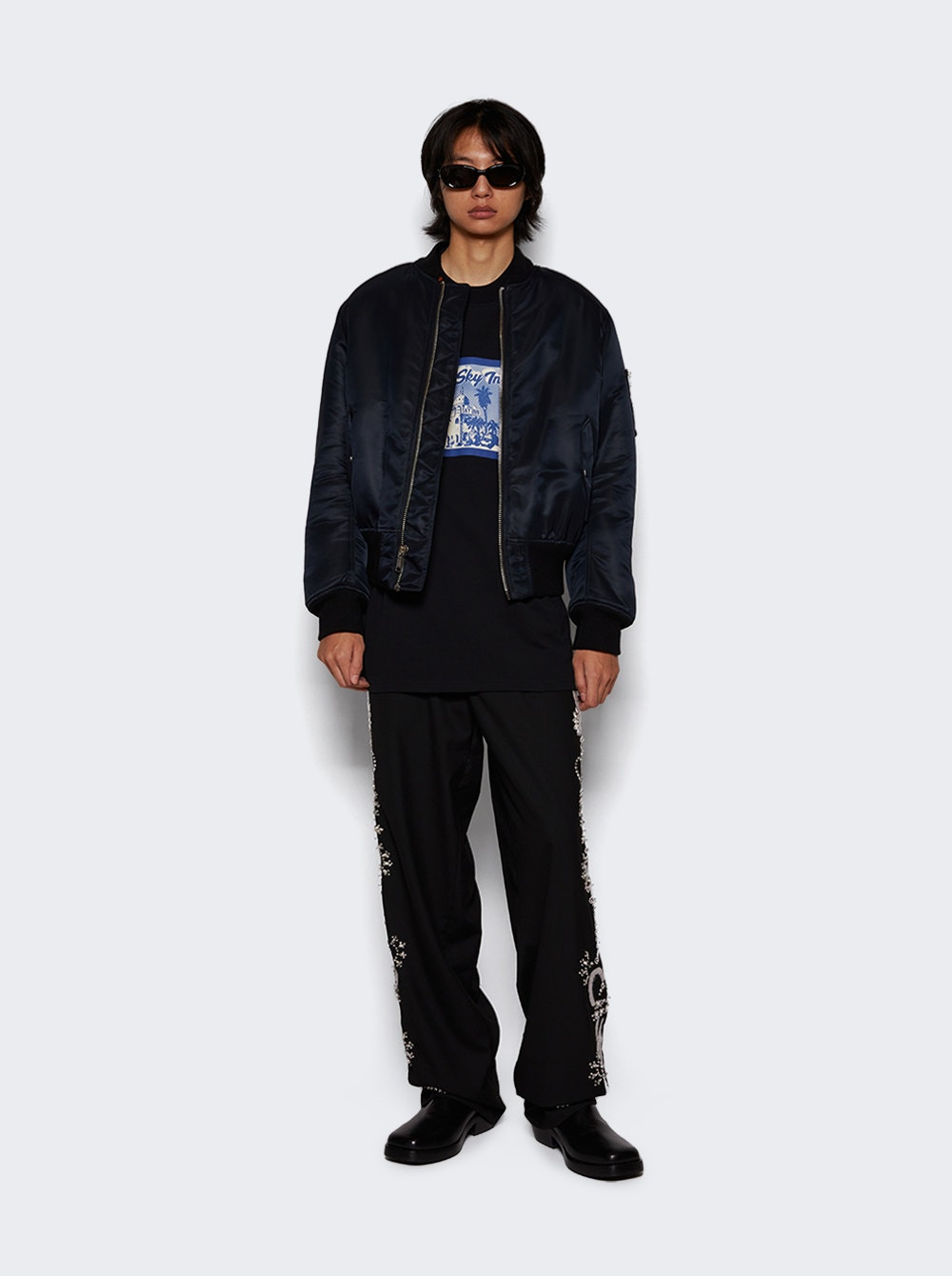 Embroidered Baggy Pants Jet Black - 2
