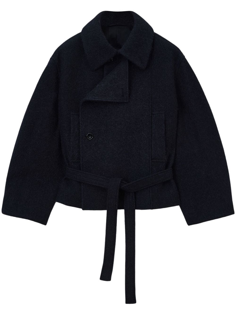 cropped asymmetrical belted coat - 1