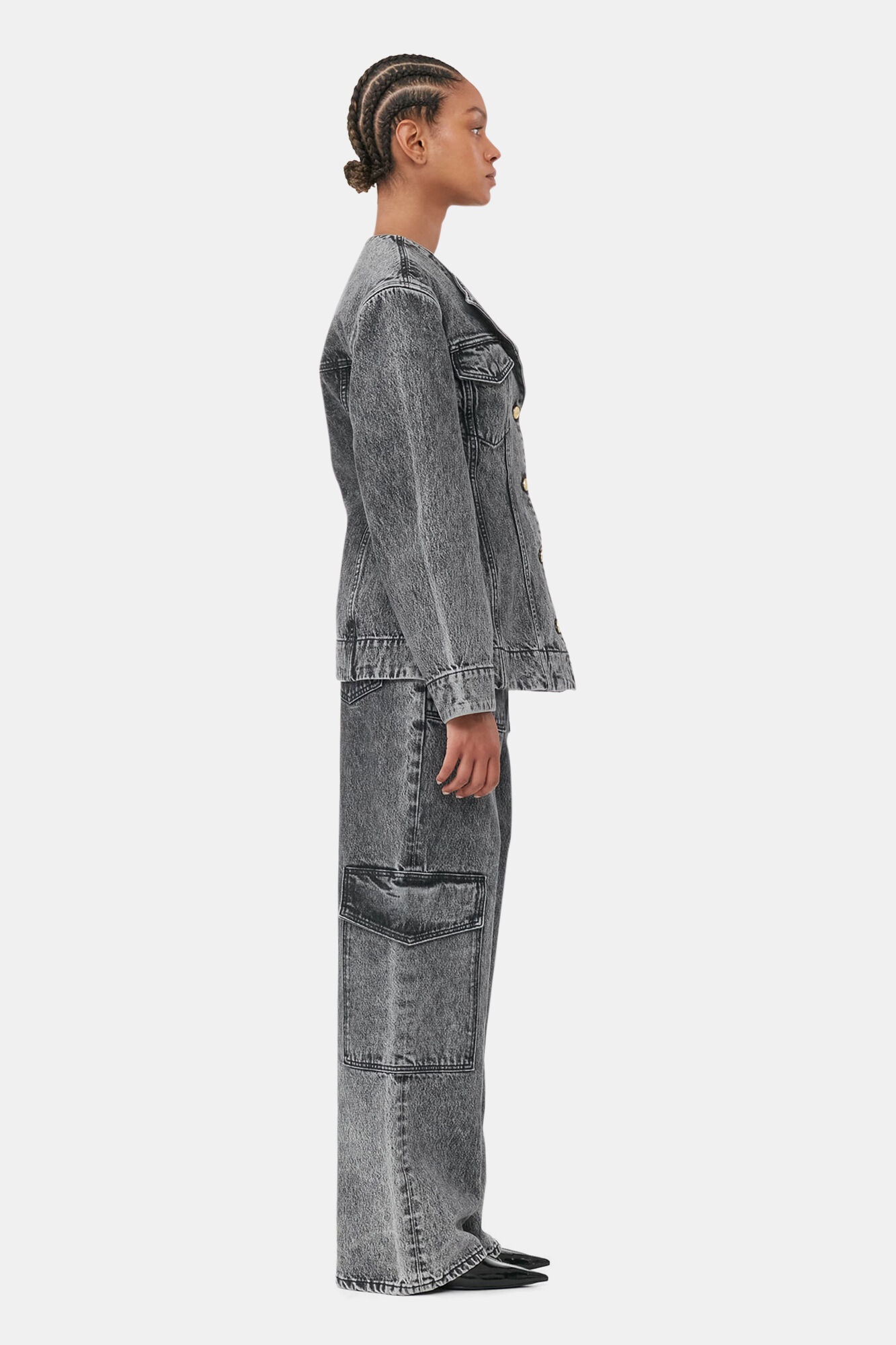 SNOW WASHED DENIM FITTED BLAZER - 3