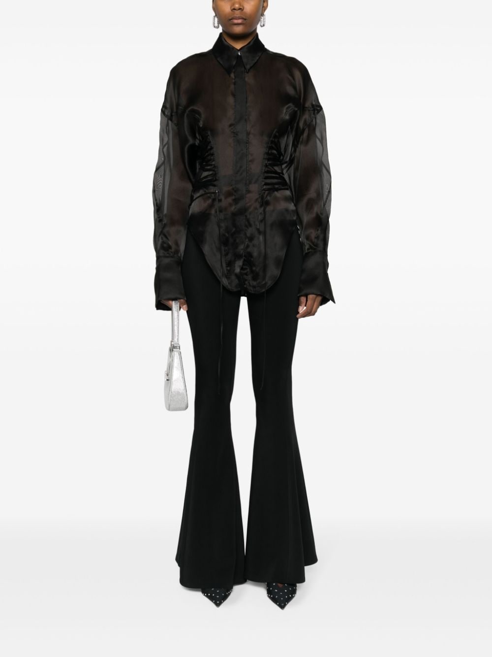 lace-up detailing silk shirt - 2