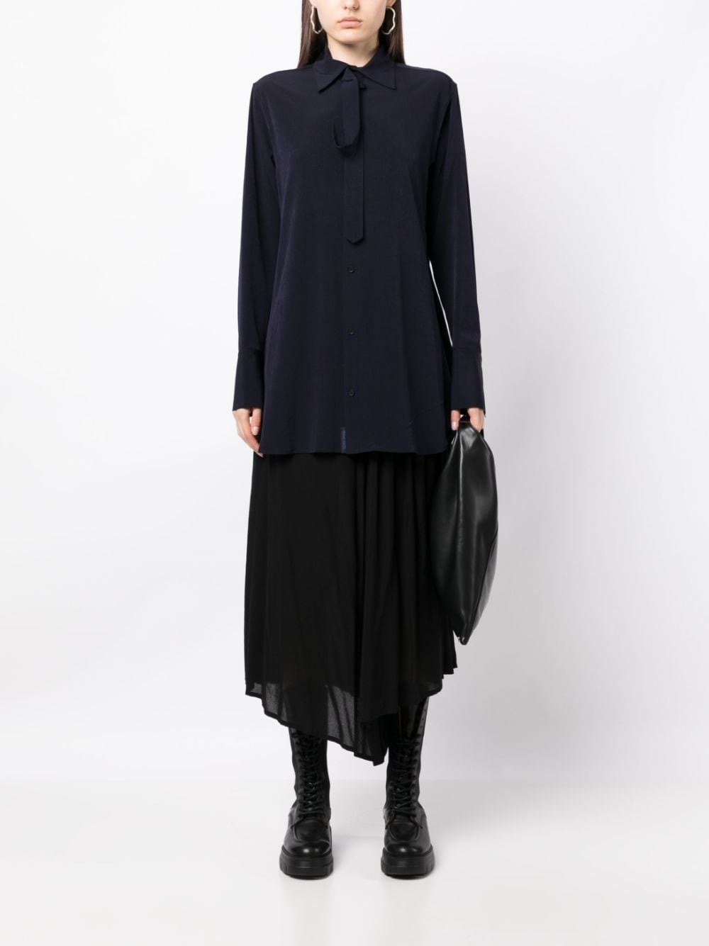 lace-fastening long-sleeved blouse - 2