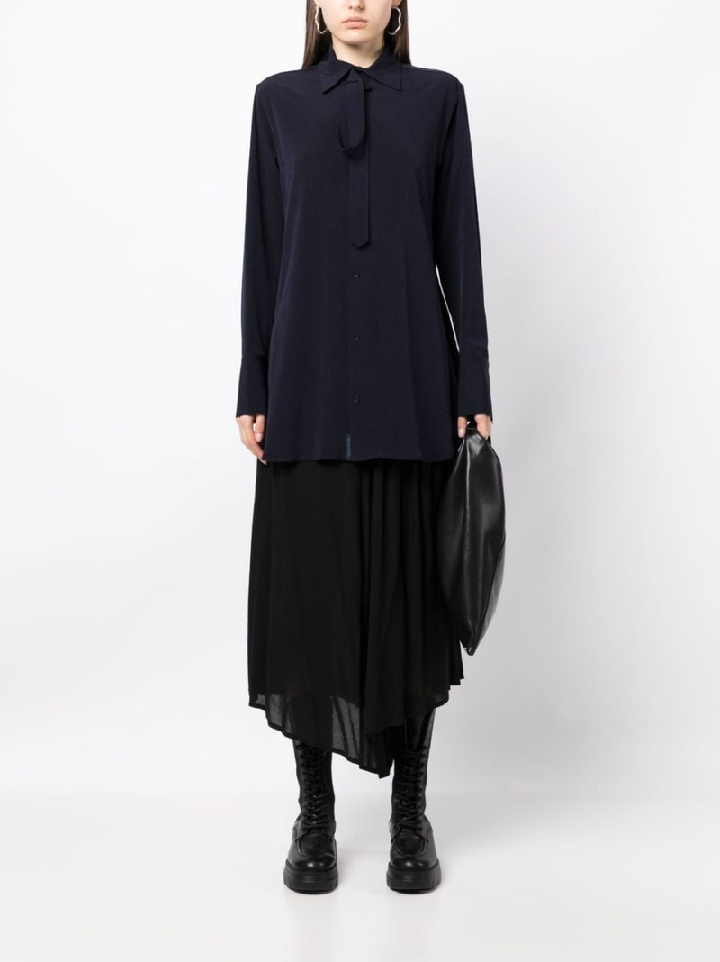 Yohji Yamamoto lace-fastening long-sleeved blouse outlook