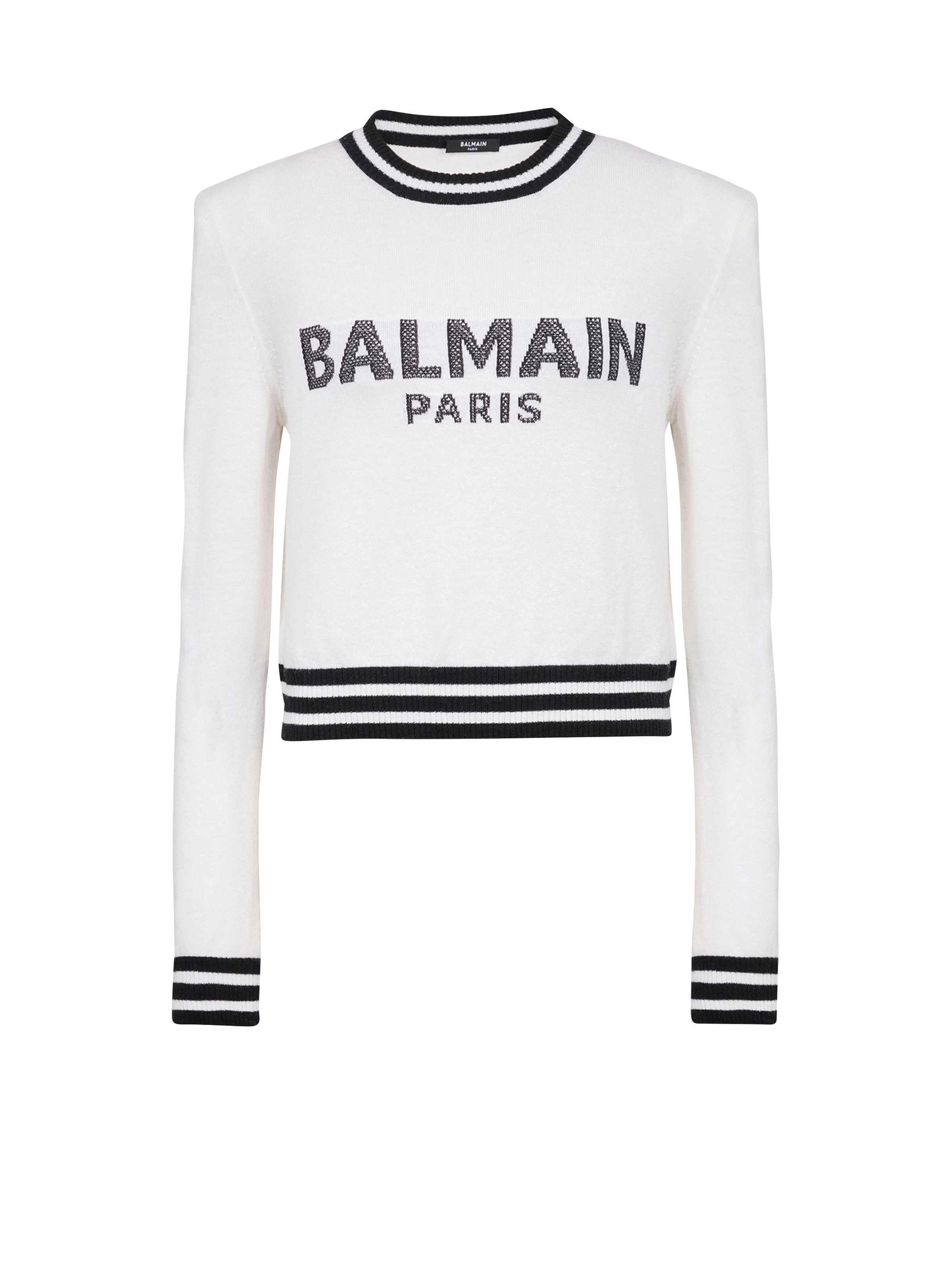 Cropped wool sweatshirt with Balmain logo - 1