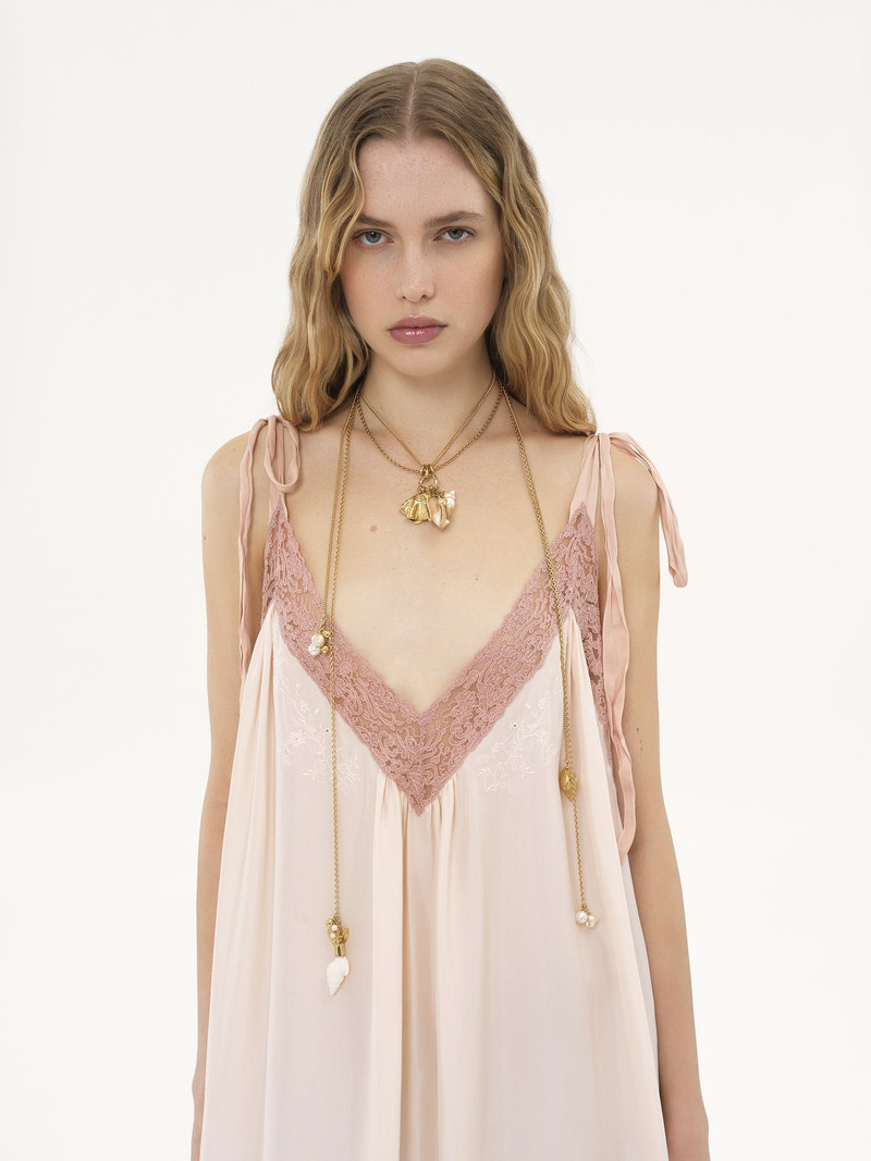 LONG SLIP DRESS IN SILK HABOTAI & LACE 5