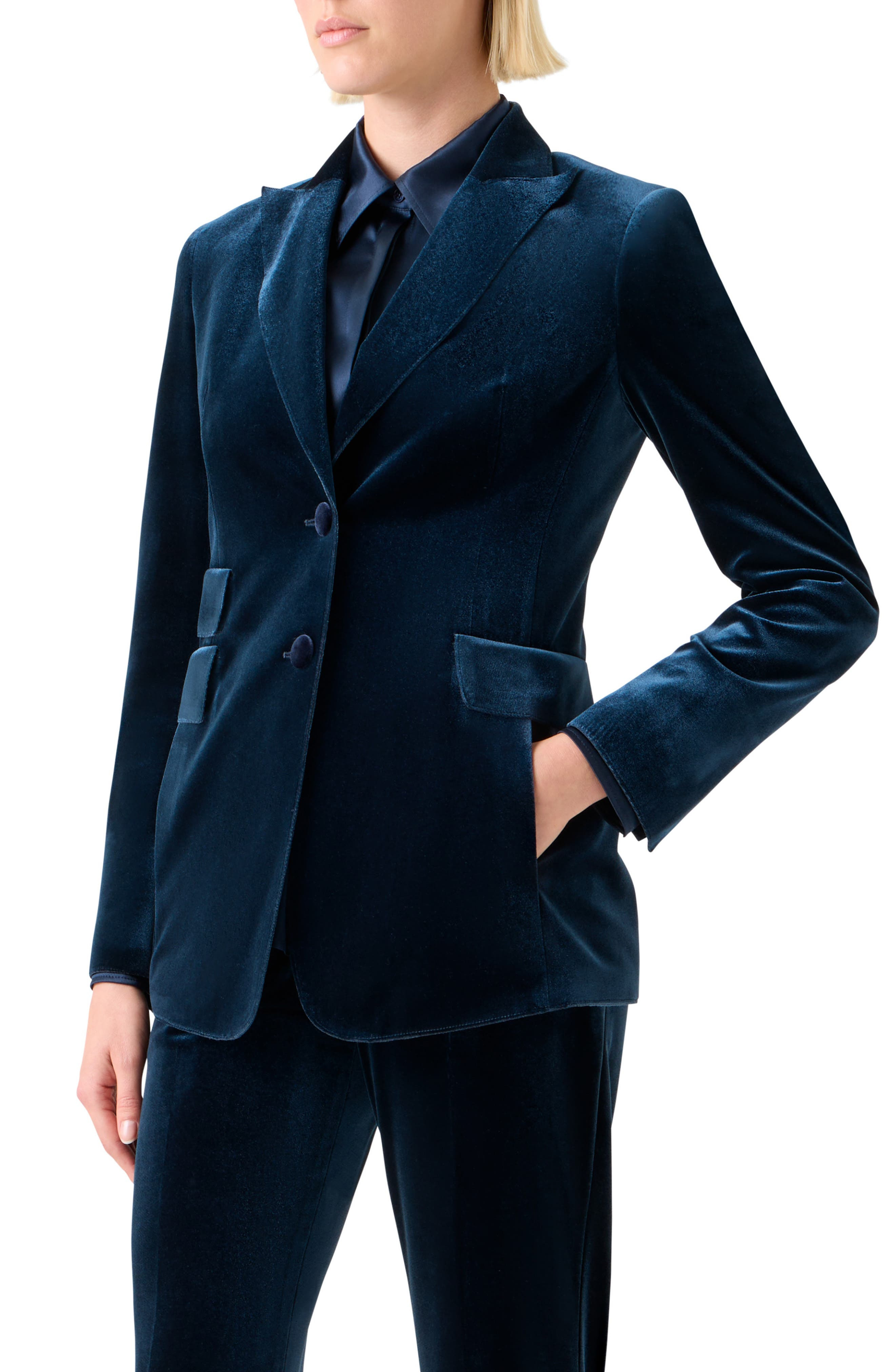 Akris Percival Velvet Neoprene Blazer in Denim Blue at Nordstrom - 3